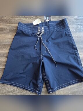 Birdwell Navy Board Shorts with Contrast Stitching